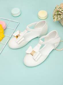 Girls Bow Decor Mary Jane Flats - White - View 4