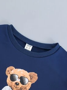 Chicos Pantalones deportivos con pullover con estampado de oso y slogan - Azul - Ver 5