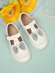 女孩蝴蝶結和人造珍珠裝飾瑪麗珍平底鞋