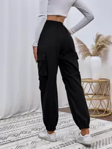 SHEIN MOOSTA Flap Pocket Drawstring Waist Cargo Pants