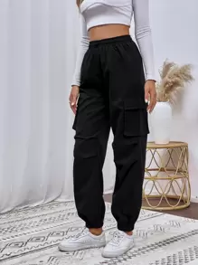 SHEIN MOOSTA Flap Pocket Drawstring Waist Cargo Pants