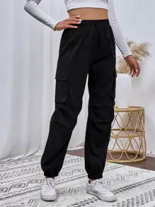 SHEIN MOOSTA Flap Pocket Drawstring Waist Cargo Pants