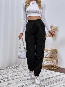 SHEIN MOOSTA Flap Pocket Drawstring Waist Cargo Pants