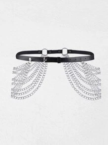 Dây nịt thắt lưng đính đinh tán và xích 1 mảnh gợi cảm cho lễ Halloween - màu đen - Xem 3