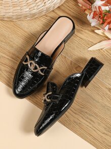 Mules planos con cocodrilo en relieve con diseño metal - Negro - Ver 6