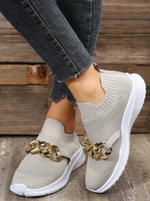 Chain Decor Slip-On Running Shoes