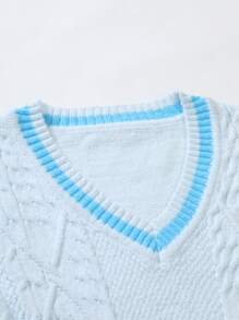 Manfinity Men 1pc Striped Trim Cable Knit Sweater Vest - White - View 4