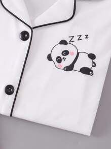 女孩熊貓印花撞色滾邊睡衣套裝