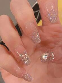 ROMWE Fairycore 24pcs Coffin Glitter Fake Nail - Multicolor - View 1