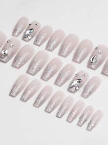 ROMWE Fairycore 24pcs Coffin Glitter Fake Nail - Multicolor - View 2