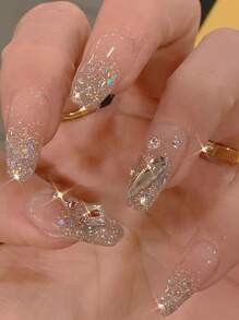 ROMWE Fairycore 24pcs Coffin Glitter Fake Nail - Multicolor - View 3