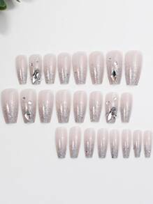 ROMWE Fairycore 24pcs Coffin Glitter Fake Nail - Multicolor - View 4