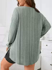 SHEIN Essnce 大碼落肩袖下擺開叉T恤 - 薄荷綠 - 查看 2