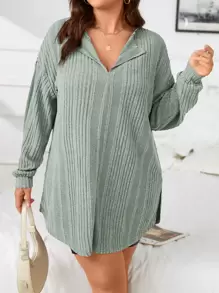 SHEIN Essnce 大碼落肩袖下擺開叉T恤 - 薄荷綠 - 查看 4