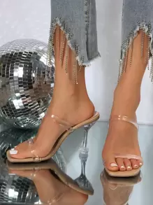 Spring/Summer Clear Strap Sculptural Heeled Mule Sandals - Clear - View 2