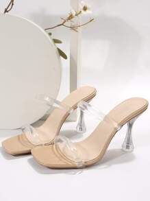 Spring/Summer Clear Strap Sculptural Heeled Mule Sandals - Clear - View 3