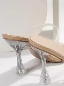 Spring/Summer Clear Strap Sculptural Heeled Mule Sandals - Clear - View 4