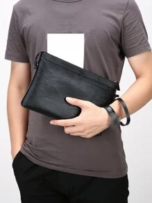 洗滌化妝包男士手提包適用於運動商業和旅行收纳包,男士極簡手拿包方包信封包腋下包帶腕帶,禮品適用於父親 - 黑色 - 查看 6