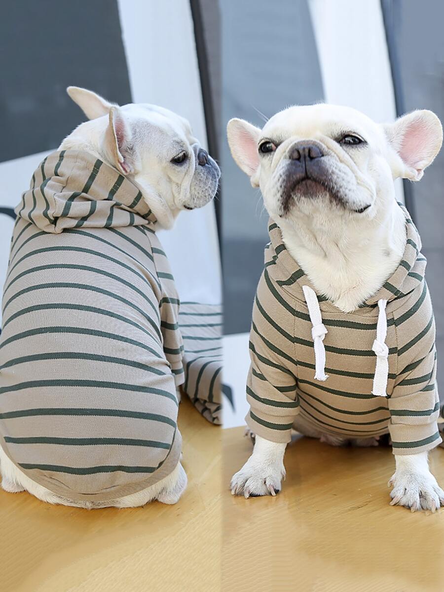 1 chiếc áo hoodie họa tiết sọc cho thú cưng - Màu Khaki - Xem 1
