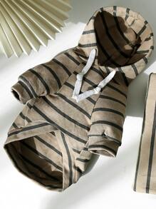 1 chiếc áo hoodie họa tiết sọc cho thú cưng - Màu Khaki - Xem 2