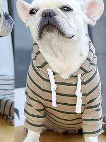 1 chiếc áo hoodie họa tiết sọc cho thú cưng - Màu Khaki - Xem 3