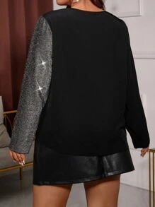 Celure Plus Two Tone Glitter Blouse - Black - View 2