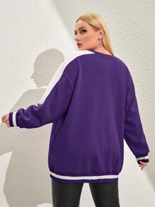 SHEIN Coolane Plus Letter Graphic Drop Shoulder Two Tone Sweatshirt - Violet Purple - View 2