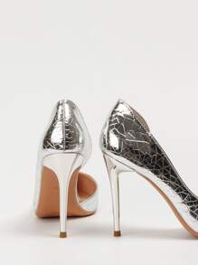 Fall/Winter Metallic Geometric Pattern Court Pumps, Elegant, Party,Stilletos Heels - Silver - View 2
