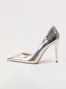 Fall/Winter Metallic Geometric Pattern Court Pumps, Elegant, Party,Stilletos Heels - Silver - View 3