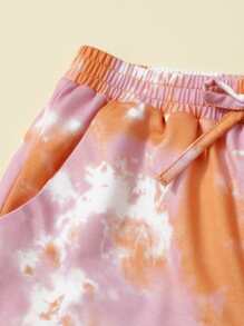 SHEIN 女孩字母刺繡背心上衣和紮染褲子套裝 - 彩色 - 查看 4