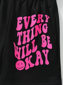 Girls Slogan Graphic Shorts - Black - View 3