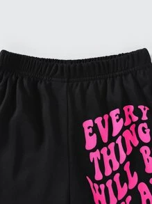 Girls Slogan Graphic Shorts - Black - View 6
