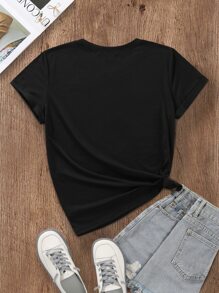 SHEIN LUNE Camiseta gráfica con diseño de corazón y letra para mujer - Negro - Ver 2