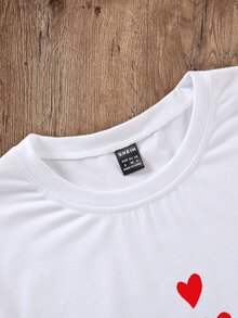 SHEIN LUNE Camiseta con estampado de corazón de cuello redondo - Blanco - Ver 3