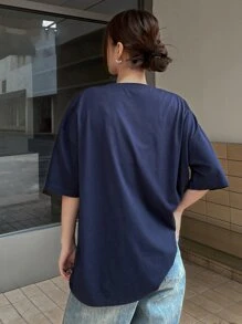 DAZY 字母貼布落肩T恤 - 藏蓝色 - 查看 3