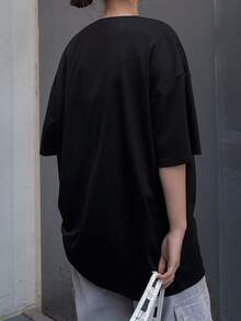 DAZY Áo thun nữ Đắp vá Lá thư Giải trí - màu đen - Xem 5