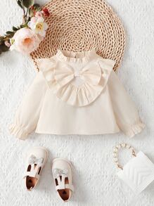 Tops em bé Xù Nơ Bướm Nơ trước màu trơn - Màu be - Xem 1