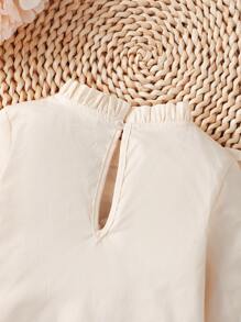 Tops em bé Xù Nơ Bướm Nơ trước màu trơn - Màu be - Xem 4