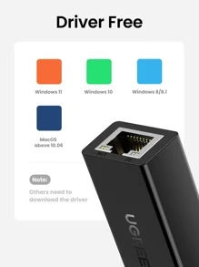 UGREEN 以太网适配器 USB 2.0 至 10/100 网络 RJ45 Lan 有线适配器兼容 Macbook 小米华为电视盒 U Chromebook OS Surface Pro Linux ASIX AX88772 芯片组 - 黑色 - 查看 4