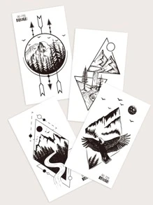 Bộ dụng cụ dán hình xăm , 4 Sheets Mountain Print Hình xăm tạm thời cho phụ nữ , Hình xăm dán người lớn , Realistic Tattoo Mountain , For Women and Girls - màu đen - Xem 6