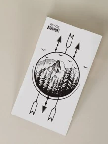 Bộ dụng cụ dán hình xăm , 4 Sheets Mountain Print Hình xăm tạm thời cho phụ nữ , Hình xăm dán người lớn , Realistic Tattoo Mountain , For Women and Girls - màu đen - Xem 7