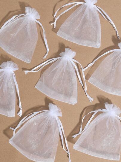 20入組/套素色抽繩禮品滌綸禮品包裝袋適用於派對