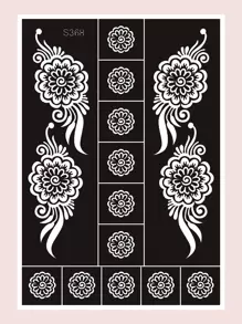 1pc Hand Flower Hollow Henna Tattoo Stencil Template - Black - View 1