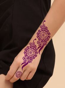 1pc Hand Flower Hollow Henna Tattoo Stencil Template - Black - View 2