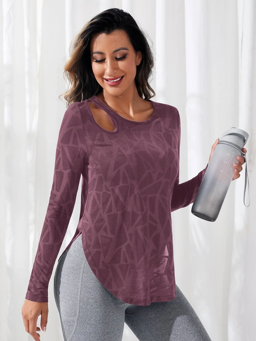 Easithlete Mesh Insert Curved Hem Sports Tank Top Gym Topworkout Tank Top - Mauve Purple - View 1