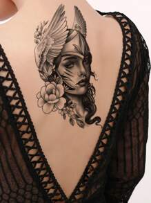 紋身貼紙,1張人像圖案一次性紋身適合女士,紋身貼紙成年人,逼真紋身貼人像圖案,適合女士和女孩 - 黑色 - 查看 5