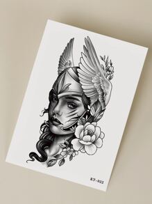 紋身貼紙,1張人像圖案一次性紋身適合女士,紋身貼紙成年人,逼真紋身貼人像圖案,適合女士和女孩 - 黑色 - 查看 6