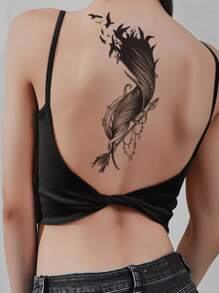 STARTTOOS 1pc Black Feather Pattern Large Arm/Body Temporary Tattoo Sticker,Sketch Style - Black - View 1