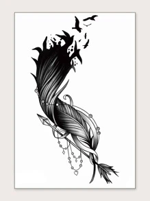 STARTTOOS 1pc Black Feather Pattern Large Arm/Body Temporary Tattoo Sticker,Sketch Style - Black - View 2