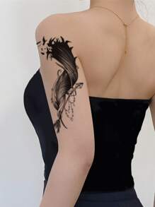 STARTTOOS 1pc Black Feather Pattern Large Arm/Body Temporary Tattoo Sticker,Sketch Style - Black - View 4